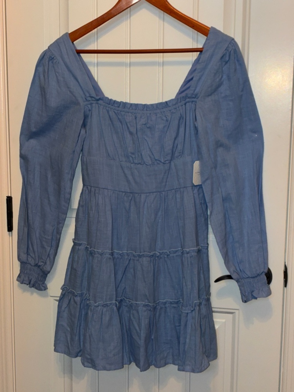 Altar'd State S  Light Blue Long Sleeve Tiered Puff-Sleeve Dress